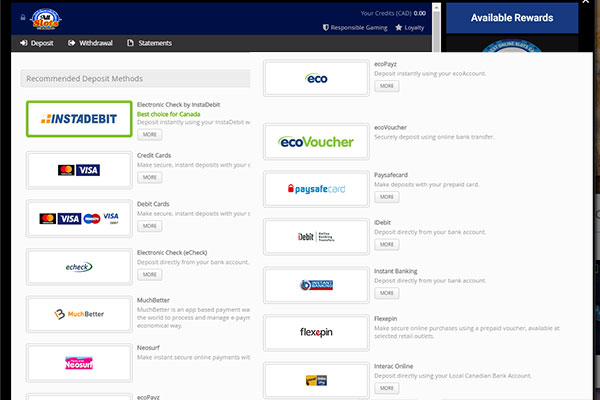 AllSlots Casino CAD deposit screen