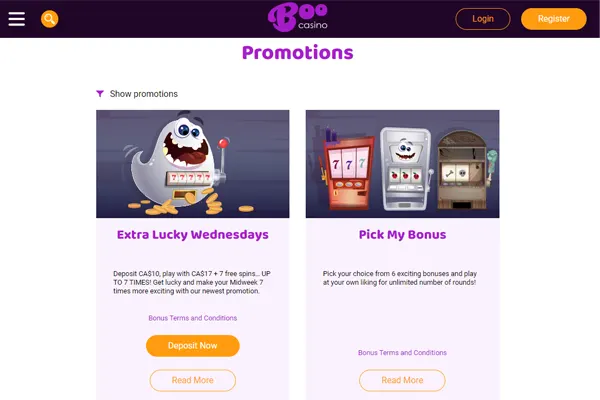 Boo Casino promotions 