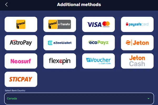 Deposit methods at Galaxyno Canada 