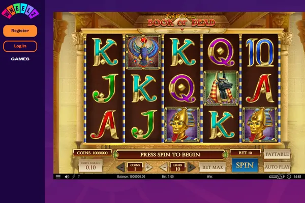 Book of Dead slot at Wheelz Casino 