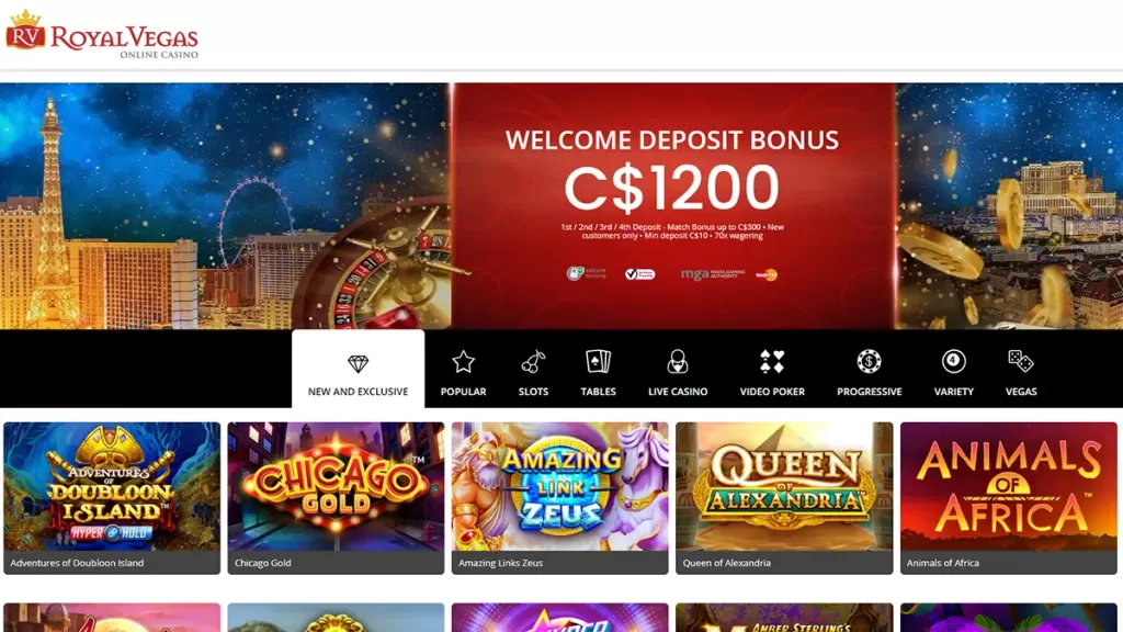 Royal Vegas Casino homepage CA